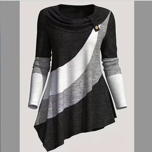 NWT Women's Size Medium Color Block Long Sleeve Asymmetrical Tunic Top